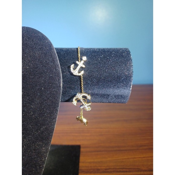 Anchor Shaped Enameled Earrings & Anchor Hook Fishing Boat Bracelet Golden - Picture 3 of 13
